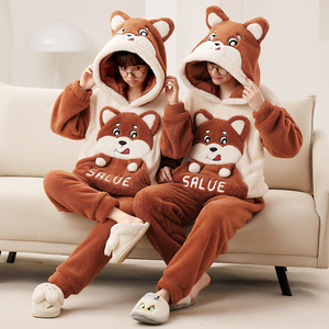 Fashion Winter Warm Sleepwear Sets <strong>Christmas</strong> <strong>Pyjamas</strong> Family Cartoon Flannel Pajamas for <strong>Couple</strong> - Product Image 3