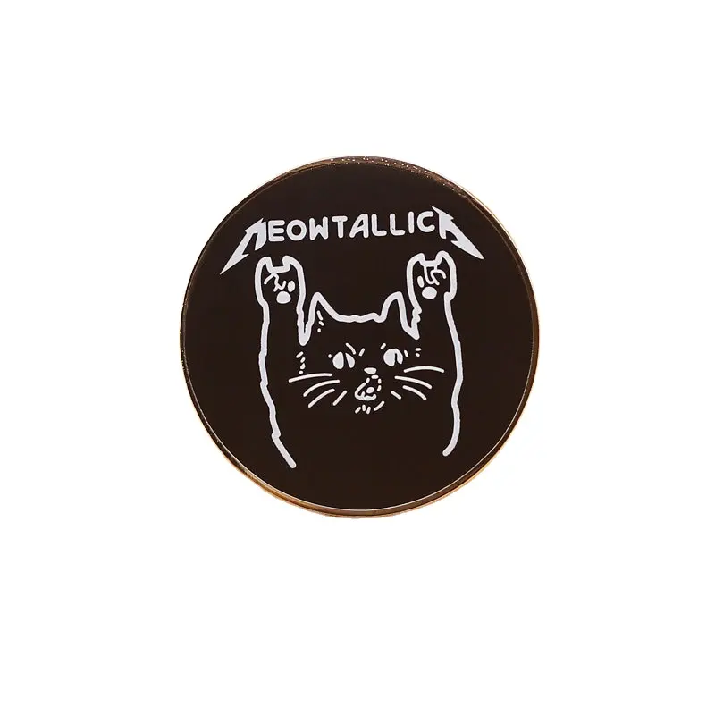 Retro Rock Music Band Cartoon Gothic Lapel Pin Custom Kitty Round Pin Cat Enamel Pin Manufacturing