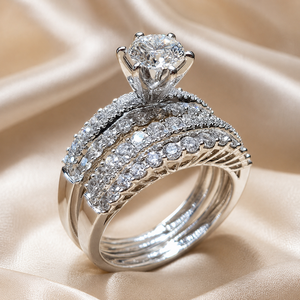 Set di Anelli di Fidanzamento in Zirconia a Doppio Strato Cavo per Donne, Gioielli da Sposa e da Sera - Product Image 3