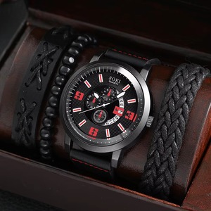 Drioshipping Nuevo Set de Joyería de 4 Piezas de Aleación para Hombre, Reloj de Pulsera de Cuarzo con Correa de Cuero Casual, Fecha y Número, Reloj de Moda - Product Image 2
