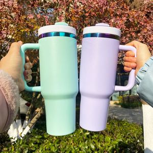 2024 New Style Powder Coated 40Oz Macaron Rainbow Plated Tumbler <b>Mugs</b> Cups With Handle for Laser Engraving - Product Image 2