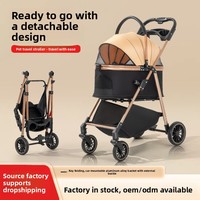 Poussette pour animaux de compagnie haut de gamme, pliable, stable sur quatre roues, montable sur voiture, rangement pratique, cadre métallique détachable, chariot pour chat et chien