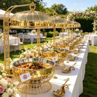 Aristocratische gouden chafing dish voor buitengebruik, luxe warmhoud schaal voor catering, buffetgerechten, hotels en bruiloften.