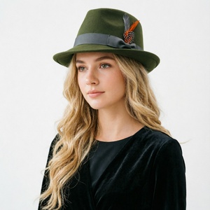 Sombrero Panamá Jazz de Ala Corta Personalizado al por Mayor con Adorno de Plumas y Lazo de Cinta, Sombrero Fedora de Fieltro para Hombres y Mujeres - Product Image 3