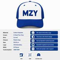 Casquette de baseball 5 panneaux en gros, broderie 3D en relief, logo bicolore, fermeture snapback