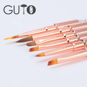 Suministros de uñas de alta calidad, venta al por mayor profesional, juego de pinceles de belleza para decoración de uñas, esmalte de uñas con mango de Metal de Color oro rosa - Product Image 1