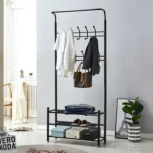 Produsen Produk Furnitur Ruang Tamu Tiongkok Gantungan Baju Hitam Rak Mantel Logam Gantungan Berdiri untuk Pakaian