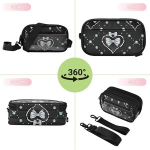 Sacs à bandoulière transparents en PVC avec nœud en forme de cœur noir personnalisés, portables, 3 en 1, légers, en polyester, avec fermeture à glissière - Product Image 4