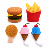 Lot de jouets en peluche pour chiens et chats, en forme de fast-food (hamburger, frites, cuisse de poulet, crème glacée), mignons, doux, à mâcher et qui couinent, vente en gros