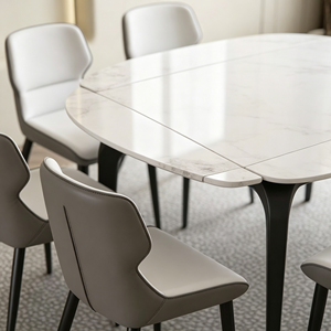 Ensemble de table à manger ronde moderne en marbre avec pieds en métal, capacité de 8 personnes, design minimaliste extensible, meubles pour la maison - Product Image 2