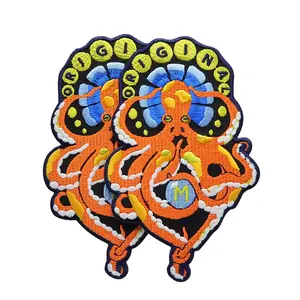 Patch maker Custom label Sea Octopus Embroidery brand logo Large Area Embroidery clothing Patch