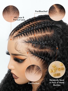 Pelucas listas para usar, cabello trenzado humano rizado, pelucas frontales de encaje 13x6 con cabello de bebé Natural, cabello humano 100% con nudos preblanqueados - Product Image 5