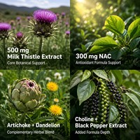 Soutien hépatique au Chardon-Marie |   500mg Silymarine NAC 300mg Artichaut Pissenlit Choline |   Vegan 60 Capsules |   Formule personnalisée OEM ODM