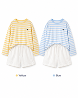Ensemble T-shirt rayé léger à manches longues anti-UV et short blanc pour filles 2026 – Tenue décontractée ample d'été pour enfants, idéale pour l'extérieur