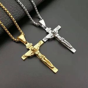 Bijoux religieux, pendentif <span class=keywords><strong>crucifix</strong></span> Jésus-Christ pour Pâques, plaqué or PVD, colliers en acier inoxydable 316L, charme, bijoux fins et élégants - Product Image 1