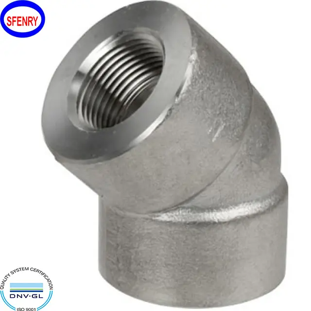 Sfenry ASME B 16.11 Forged Pipe Fittings 3000 LB SUS 304 / A105 SW Socket Weld And Threaded 45 Degree Elbow