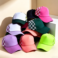 Gorras de Béisbol de Espuma a Cuadros con Logotipo Personalizado, de Alta Calidad, Transpirables, Unisex, de 5 Paneles, con Malla, Estilo Trucker