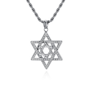 สร้อยคอรูปดาวหกแฉกสไตล์ฮิปฮอป Shan Hai Jewelry ทำจากไทเทเนียมชุบทอง 18K ประดับเพชรเต็มเม็ด จี้รูปดาวเดวิดสไตล์ฮิปฮอป - Product Image 5