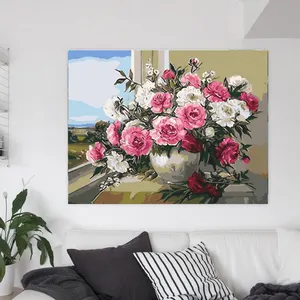 花と花瓶油絵花の描画キャンバス手描きの家の装飾数字による絵画壁アート写真手作りギフト