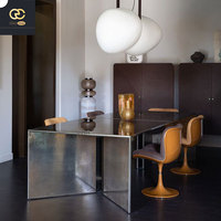 Nouveau design de restaurant italien-Table à manger luxueuse en verre-Ensemble de table à manger de villa créative à usage domestique