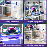 Bureau de jeu en bois en forme de L à hauteur réglable avec étagères, lumières LED, multiprises, rangement réversible en forme de PC et porte-gobelet