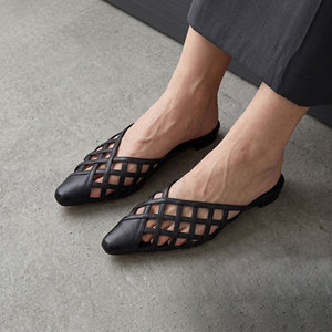 Mules et <span class=keywords><strong>sabots</strong></span> d'été personnalisés à talons bas creux pour femmes, en cuir véritable de mouton, décontractés à enfiler, fabrication usine - Product Image 2