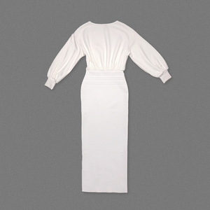 All'ingrosso donna Boutique abbigliamento fabbrica bianco <span class=keywords><strong>barca</strong></span> collo <span class=keywords><strong>a</strong></span> sbuffo <span class=keywords><strong>manica</strong></span> arricciato vita <span class=keywords><strong>abito</strong></span> Midi elegante da donna abiti da cerimonia - Product Image 3