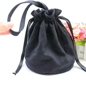 Sacchetto del sacchetto inferiore rotondo con coulisse in tessuto nero cosmetico in cotone con logo personalizzato