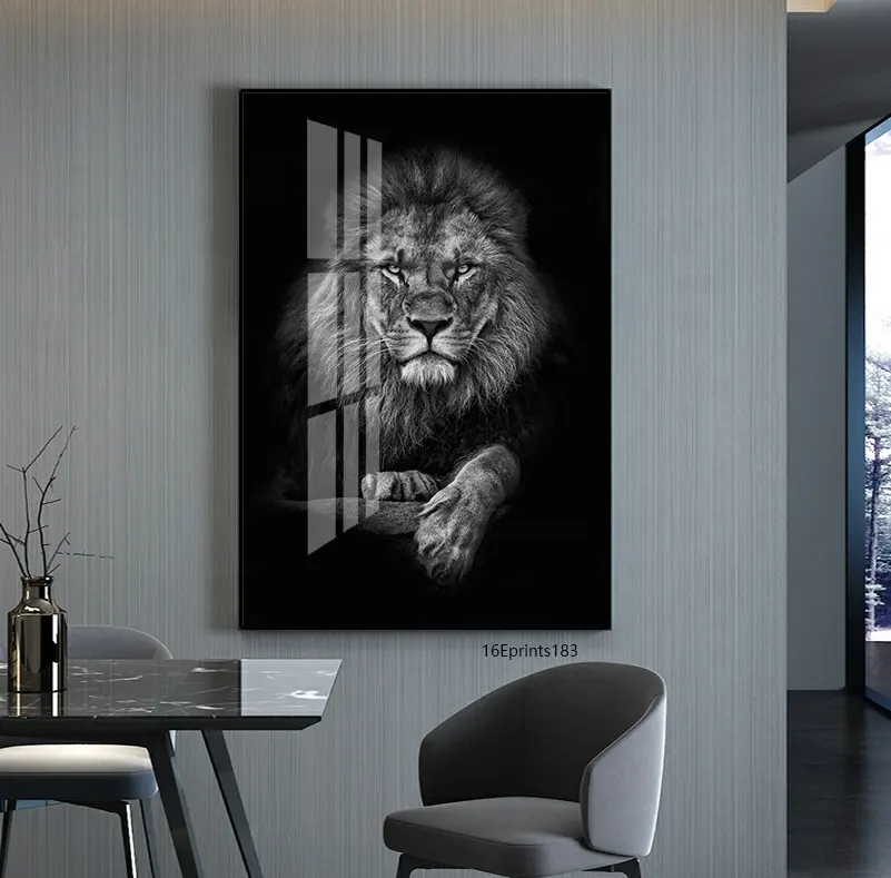 African Animal Black Lions Canvas Paintings On The Wall Art Crystal Porcelain Painting Wild Animals Wall Pictures For Home Decor