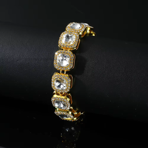 Full Rock Sugar Chain Beard Buckle Hip Hop <b>Bracelet</b>, Summer Splicing Square Rhinestone Cuban <b>Bracelet</b> Men Tanjing Fashion - Product Image 3