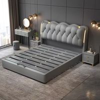 Lit rembourré moderne en tissu avec dossier et rangement pour projets hôteliers et d'appartements – Cadre de lit King Size durable