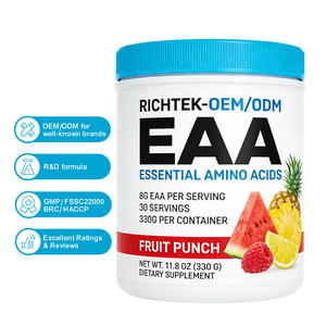 RICHTEK EAA Poudre d'acides aminés essentiels Supplément Framboise Bleue Hydratation Récupération Soutien Bien-être Force 30 Doses - Product Image 1
