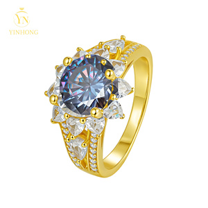 <span class=keywords><strong>Bague</strong></span> <span class=keywords><strong>de</strong></span> fiançailles et alliance en argent sterling S925 <span class=keywords><strong>de</strong></span> luxe, tempérament élégant, moissanite bleu blanc couleur D VVS, motif tournesol - Product Image 4