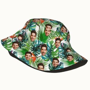 Chapeau Bob Personnalisé à Motifs Feuilles Tropicales Hawaïennes pour Hommes et Femmes, Fond Blanc, Casquette de Pêcheur à Dessin Animé, Visage Imprimé Personnalisé - Product Image 5