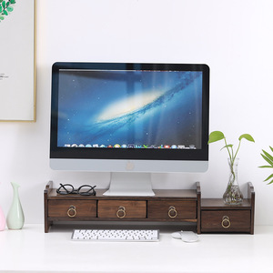 Bamboo Computer Monitor <b>Riser</b> Stand With Storage Drawers Desktop Organizer For Office <b>Desk</b> Heightening Base Rectangle Shape - Product Image 2