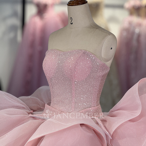 ชุดราตรีงาน Quinceanera สีชมพูวิบวับ รุ่น Dy1296 แบบสั่งตัดได้ ตกแต่งด้วยลูกปัดและลูกไม้ คอร์เซ็ทประดับลูกไม้ แต่งแอพพลิเคชั่นหวานๆ สำหรับงาน Sweet 16 และงาน Vestido De 15 Anos - Product Image 4