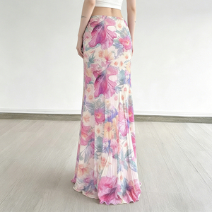 Jupe longue maxi en maille à imprimé floral coloré pour femme, taille basse, coupe sirène, légère et élégante, idéale pour les vacances d'été - Product Image 6