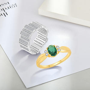 新设计绿色锆石戒指14k镀金订婚承诺925银戒指女性饰品日用礼品诞生石 - Product Image 4