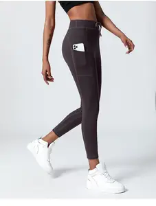 Tiktok Hot Drawstring Side Pockets Sports Yoga Leggings Women Outdoor Wear High Waist Gym Tights Yoga Pants Leggings Trousers