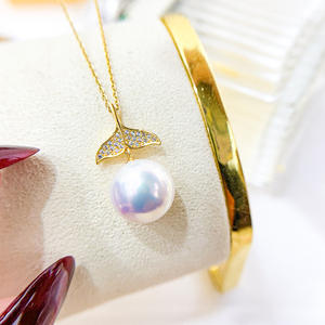 S925 Silver Pendant DIY <b>Pearl</b> Accessories Empty Butterfly Style <b>Necklace</b> with 9-12mm Round Beads White <b>Gold</b> Chains 30780 - Product Image 3