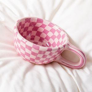 Tazas de Café de Porcelana a Cuadros Estilo Europeo <span class=keywords><strong>para</strong></span> Parejas, Juegos de Tazas al por Mayor, Tazas de Agua Vintage de Alta Gama, Ecológicas - Product Image 3