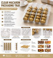 Barquette d'emballage transparente en PET de qualité alimentaire personnalisée pour macarons, boîte à clapet recyclable avec insert pour biscuits, chocolats, pâtisseries, cadeaux