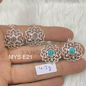 ต่างหูห่วงเงิน925แท้ของขวัญพลอยเรียบสำหรับผู้หญิง - Product Image 1