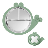 Assiettes à ventouse pour bébé en acier inoxydable et lot de 2 cuillères et fourchettes ensemble d'ustensiles pour tout-petits ensemble d'alimentation pour bébé assiettes divisées