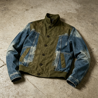 Blousons Bomber en Jean pour Hommes Automne, Logo Personnalisé, Vintage, Formel, Col Montant, Patchwork, Finition Cirée, Réversible, Effet Vieilli, Coupe Boxy