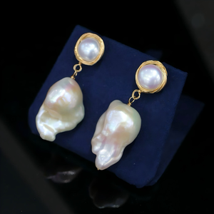 Pendientes de Perlas Barrocas Naturales Irregulares, Oro de 14K, Alto Brillo Aurora, Perlas Grandes de 16-27mm, Joyería para Mujer, Regalo - Product Image 3