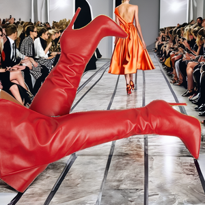 Botas Altas hasta el Muslo Rojas con Tacón de Aguja, Transpirables, para Otoño e Invierno, Estilo Occidental, para Mujer - Product Image 2