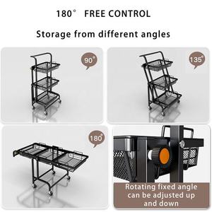 Carrito de Almacenamiento Plegable de 3 Niveles con Asa para Cocina, Organizador Móvil con Ruedas para Frutas y Verduras - Product Image 3