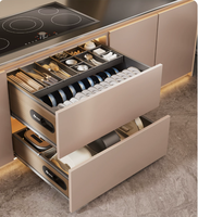 UZIA F85.5 Panier de rangement coulissant pour armoire de cuisine, double couche, en acier inoxydable, égouttoir à vaisselle, organisateur de bols, avec rail amortisseur