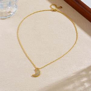 Collana con Ciondolo <span class=keywords><strong>Luna</strong></span> in Acciaio Inossidabile Placcato Oro con Diamanti, Design alla Moda, Gioiello Semplice Tgxl11132 - Product Image 3